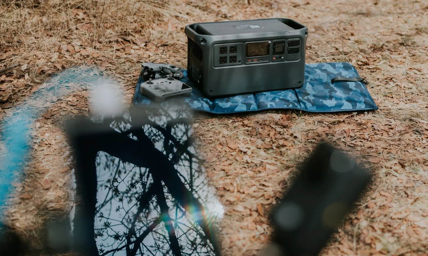 Portable power station and solar panel set up outdoors